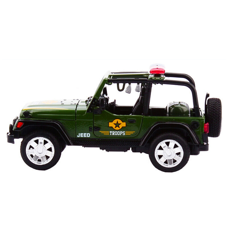 合金车汽车模型警车玩具车模型铁车带声音灯光回力汽车玩具牧马人警车