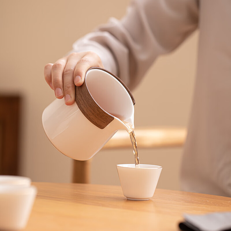 苏氏陶瓷(SUSHI CERAMICS) J1034 羊脂玉瓷手抓壶快客杯-手抓壶品茗杯 6件套 (单位:套)高清大图