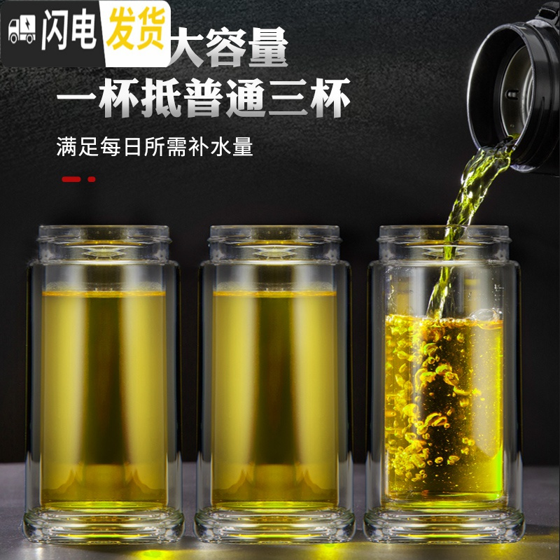 三维工匠男女士超大容量保温杯茶水分离泡茶杯10001500大号户外便携水杯 1500金色+背带皮套+杯刷