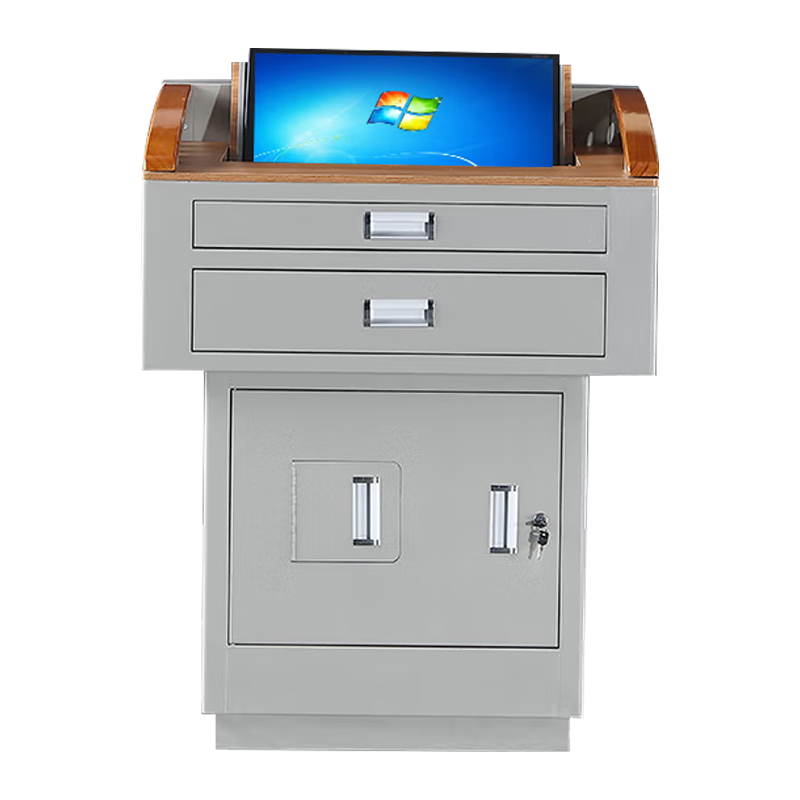 臻远 ZY-DMTYJT-10多媒体电脑桌全木面豪华钢木结合款800*720*1000