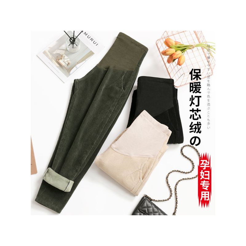 孕妇冬装加绒加厚托腹裤子冬季外穿灯芯绒长裤2019新款秋冬休闲裤