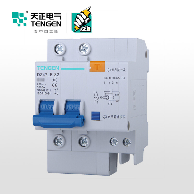 天正电气 DZ47LE-32 2P 30mA 热磁式 230VAC 01070020387 微型漏电保护断路器
