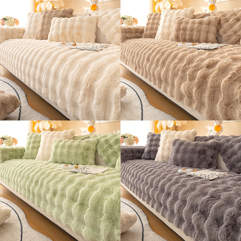 幸福派 冬季毛绒沙发垫套装防滑沙发坐垫子123组合秋冬季兔毛绒沙发垫布艺简约北欧风沙发套罩巾沙发贵妃支持定制飘窗垫高清大图