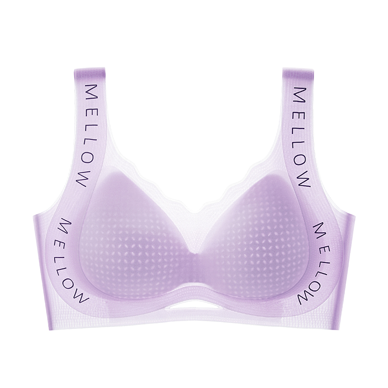 猫人内衣女夏季超薄款零感透气提拉小胸聚拢固定被全罩杯背心式文胸 M【推荐90-105斤】 高雅紫
