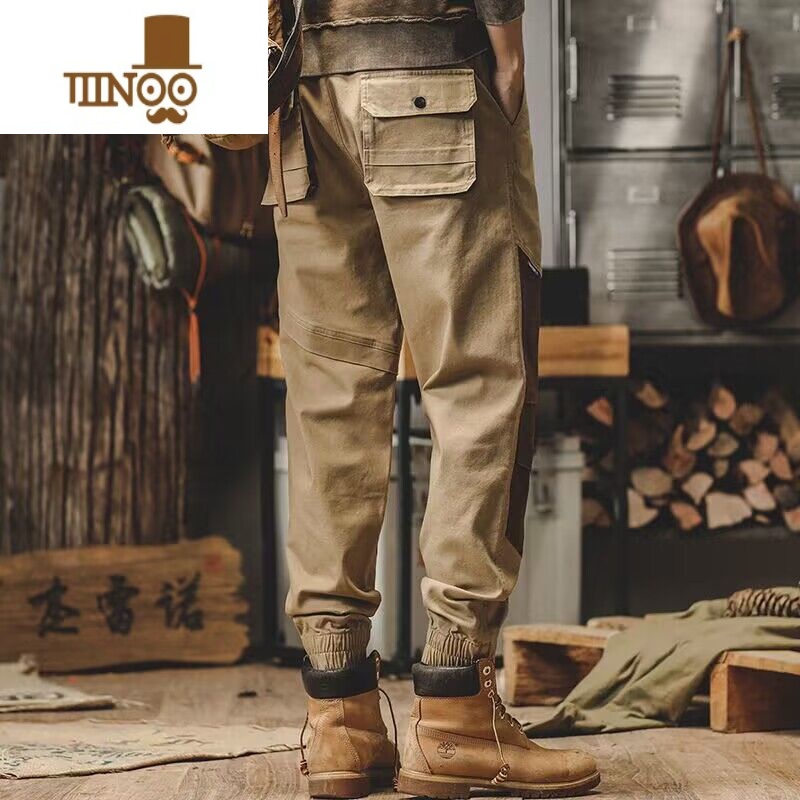 YANXU2023款美式复古工装裤子男秋季新款潮牌机能撞色宽松束脚休闲裤男高清大图