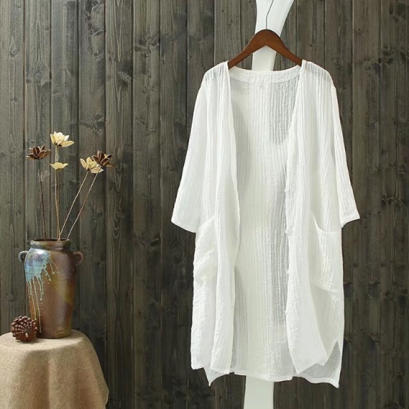 棉麻披肩女中长款夏季薄款开衫外搭夏天防晒衣外衣披风女装