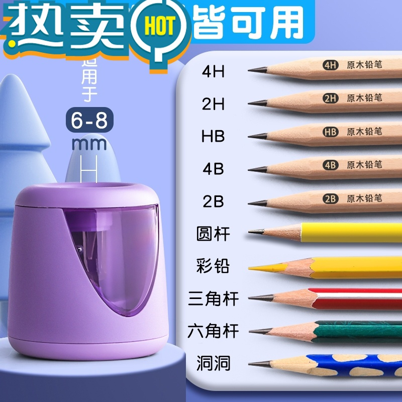 绿彩虹光电动削笔器全自动充电款卷笔刀转笔铅笔刀削器儿童小学生专用素 双动力/萌女孩(送电池+数据线+4个备用刀架+贴纸)