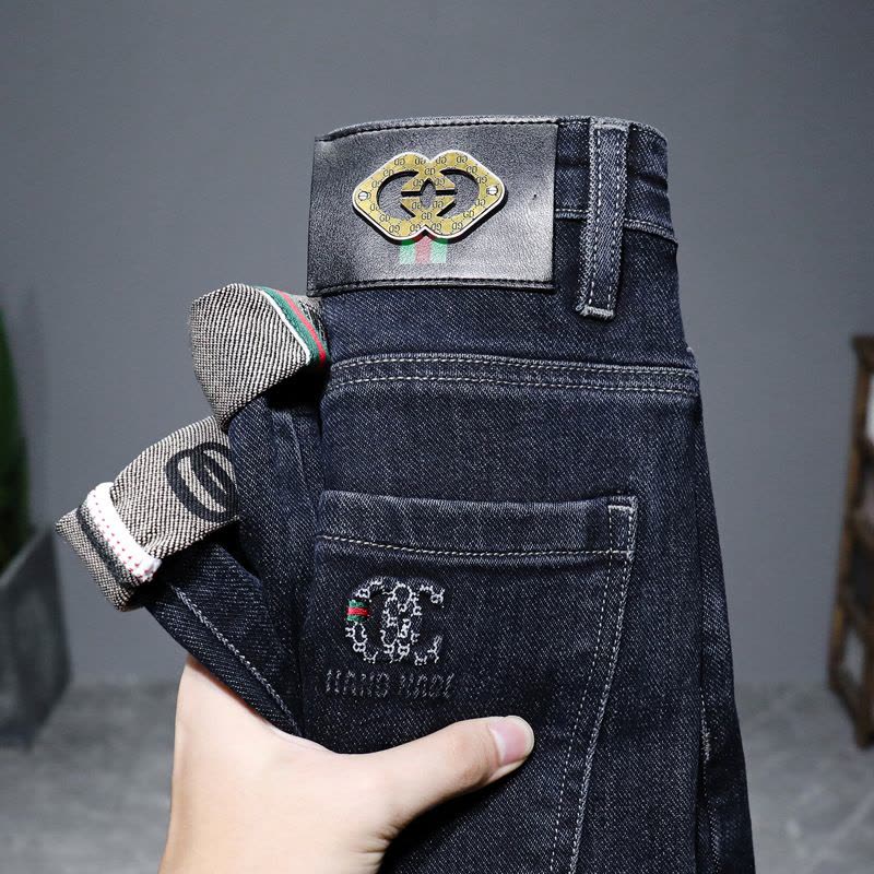 加绒男士牛仔裤 直播加厚牛仔裤弹力男款 秋冬轻奢牛仔裤男裤图片