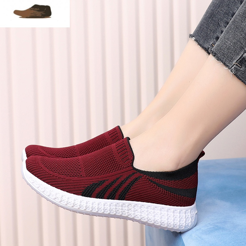 ideamini鞋子女老北京布鞋平底一脚蹬妈妈鞋软底防滑中老年健步鞋休闲