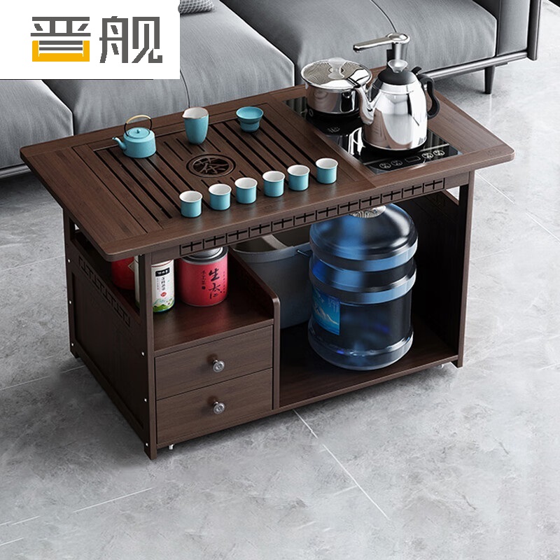 晋舰 移动茶台家用阳台竹木小茶桌烧水壶一体简约现代功夫茶几 全自动+孔雀茶具高清大图