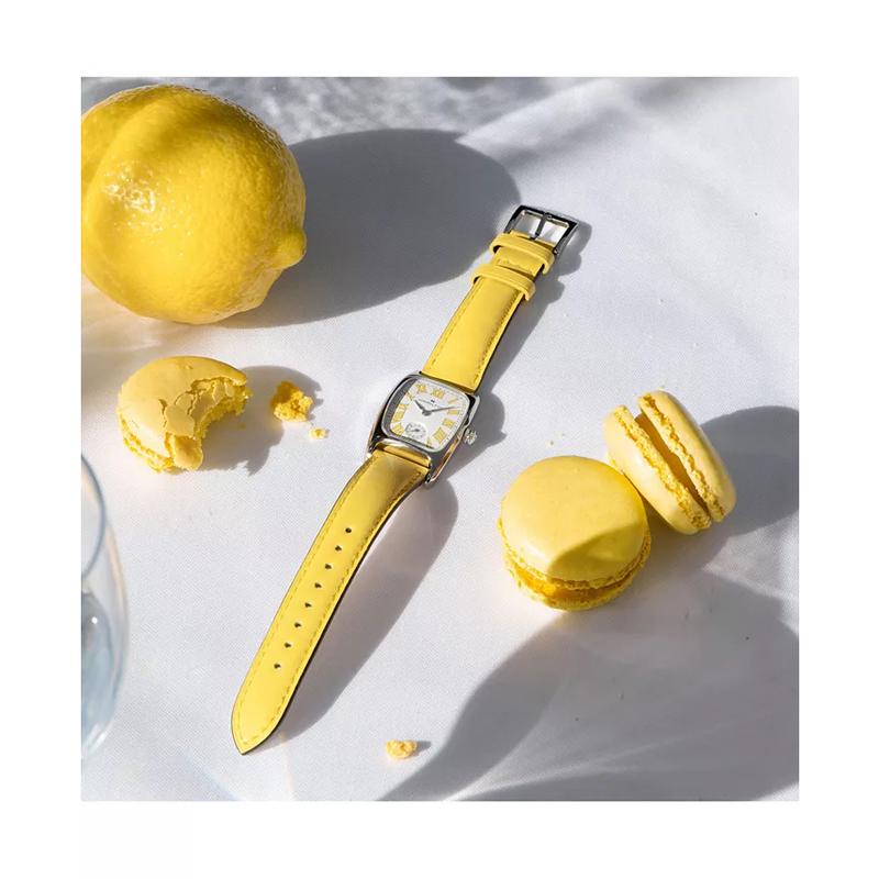 汉米尔顿(Hamilton)女士石英表矩形不锈钢表壳黄牛皮表带白盘女款经典时尚防水高清大图