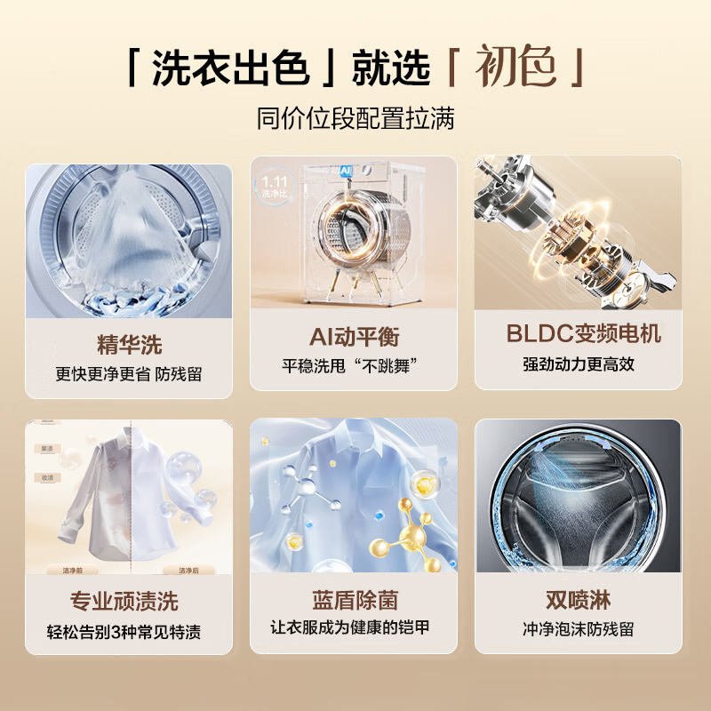 海尔 初色系列 10公斤 变频 滚筒洗衣机 精华洗 冰河银 1.11洗净比 智能 超薄 XQG100-D28B