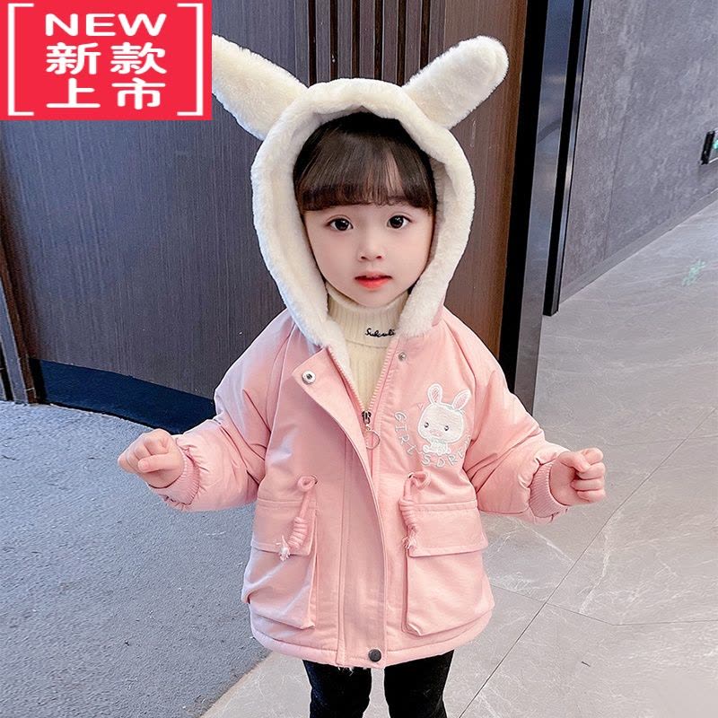 可莉允女童冬装棉服2022新款小童儿童装棉衣女宝宝加绒棉袄秋冬连帽外套图片