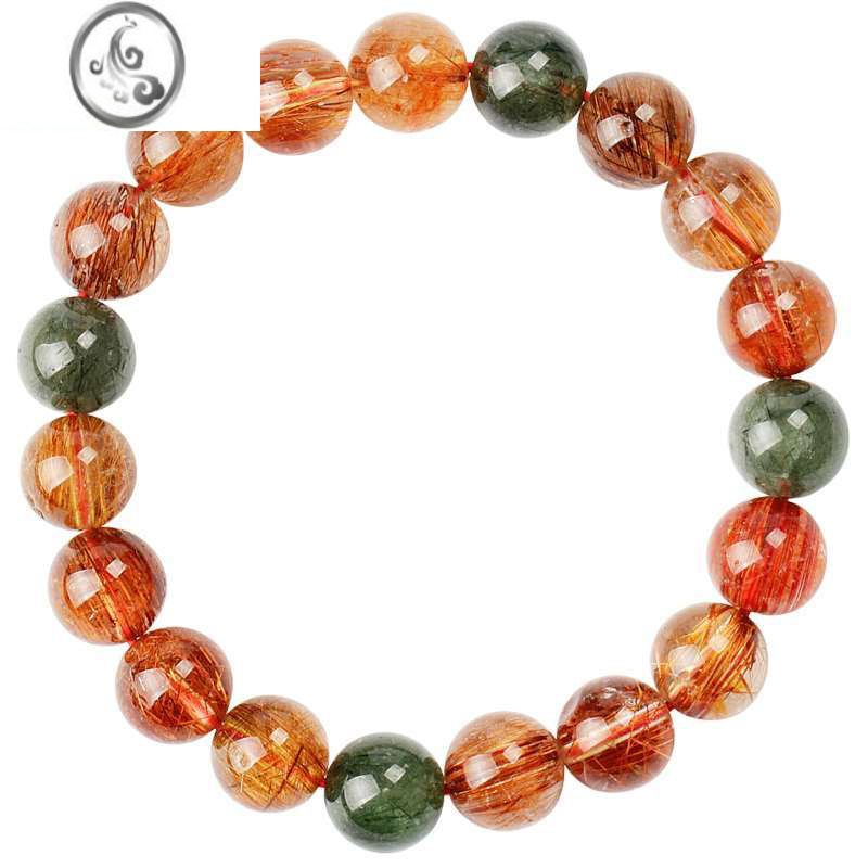 jimi福禄寿彩发晶手链女红铜金钛晶彩色绿发晶财富事业顺旺水晶男手串