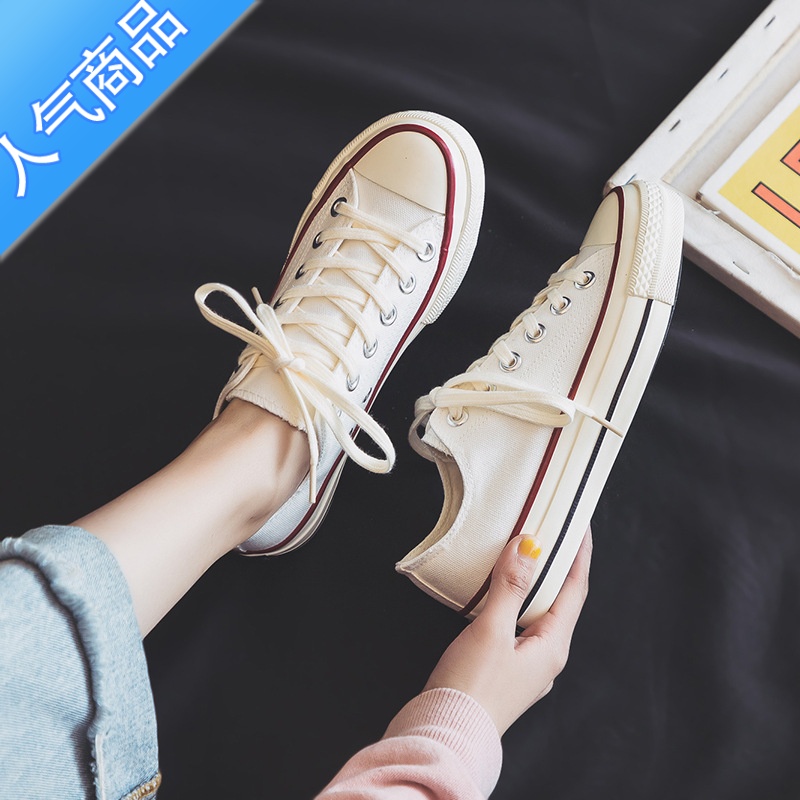 SUNTEK网红帆布鞋板鞋小白鞋舒适百搭男女款港风内增高时尚复古厚底休闲高清大图