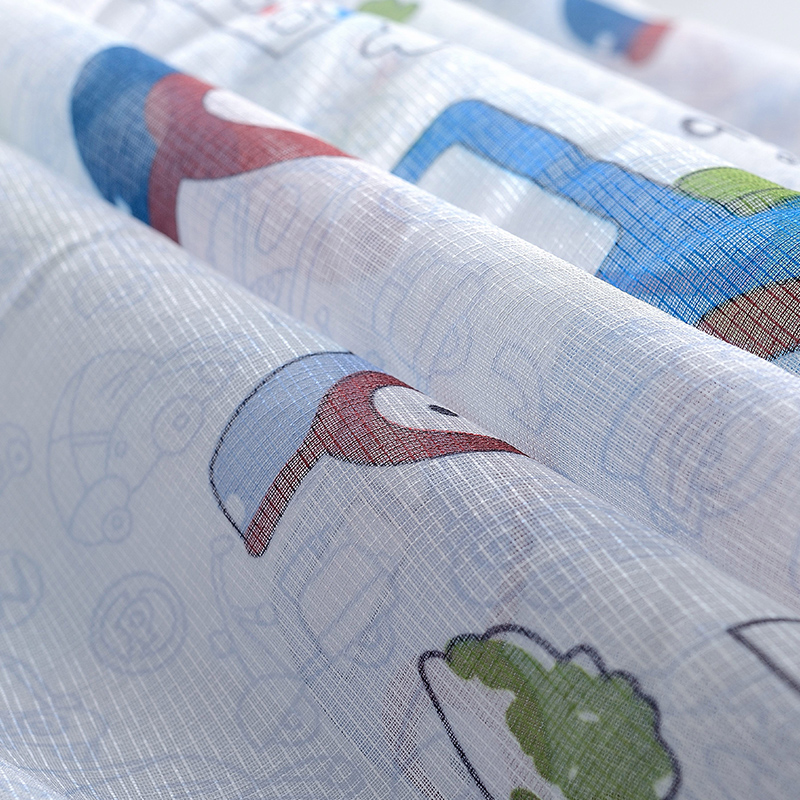 美式儿童房窗帘男孩全遮光女孩窗帘布料卧室成品落地窗帘 蓝色小汽车纱帘 定制联系客服可上门测量安装