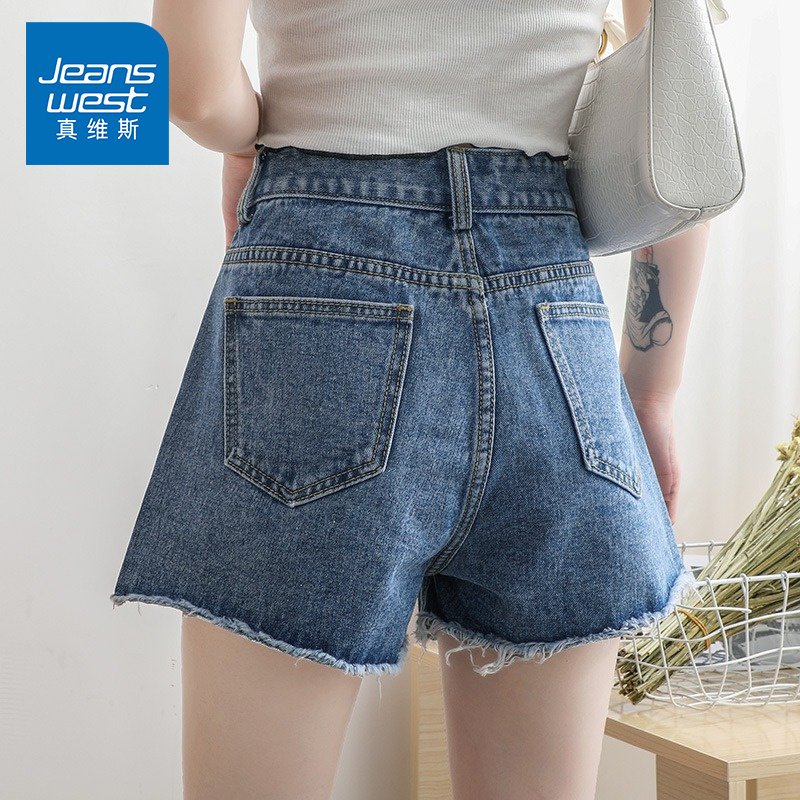 真维斯2022韩版牛仔裤女短裤宽松个性款立体拉链口袋小众设计款