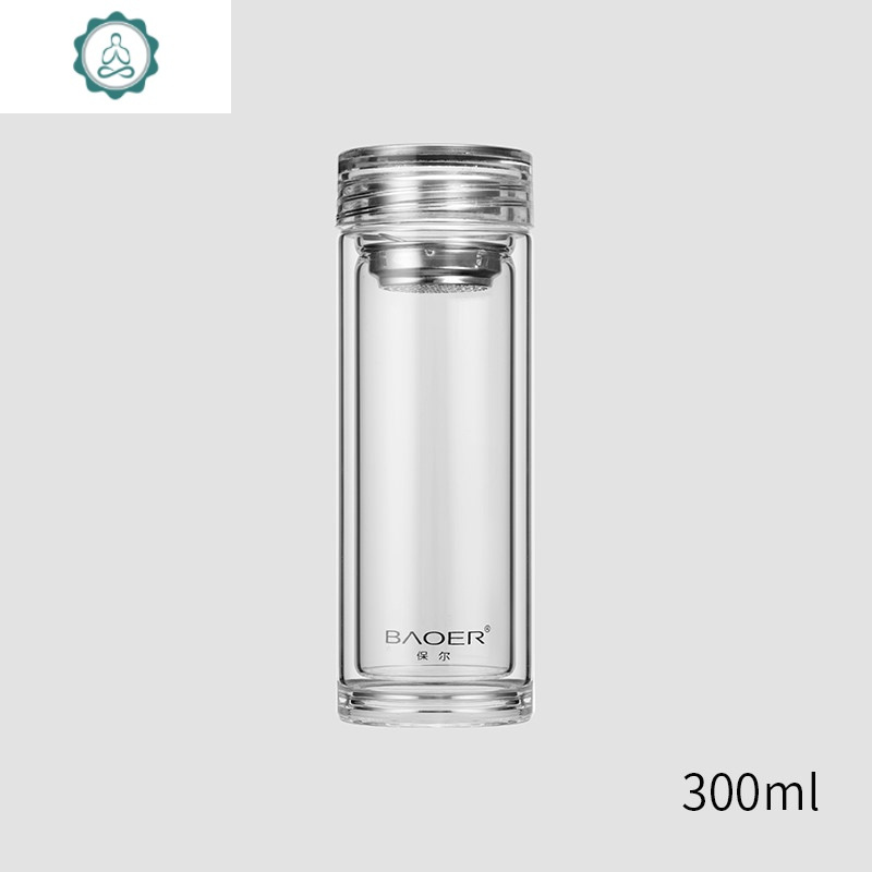 男便携耐热双层加厚高档透明盖大容量泡茶杯水 玻璃杯
