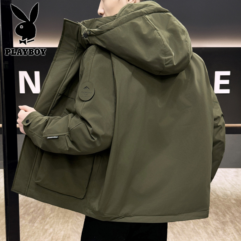 花花公子新款高品质新国标90白鸭绒工装羽绒服男女同款冬季连帽保暖羽绒情侣外套_827高清大图