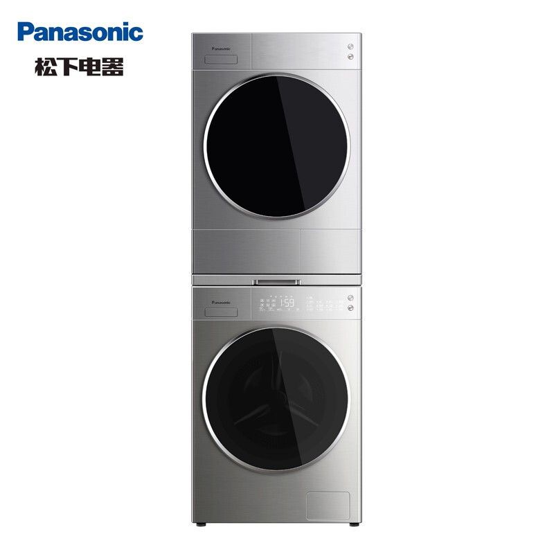 松下(Panasonic)轻奢变频洗烘套装10kg滚筒洗衣机+9kg热泵烘干机 智能洗涤 热泵柔烘 L166+9095T