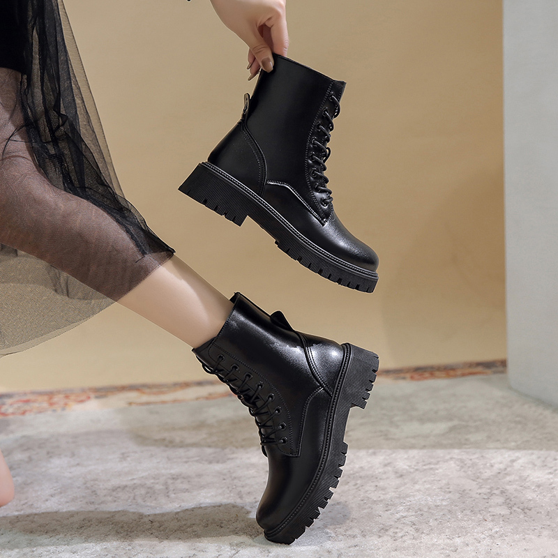 木林森(mulinsen)女鞋女士马丁靴子女新款鞋子春秋单靴百搭增高厚底秋