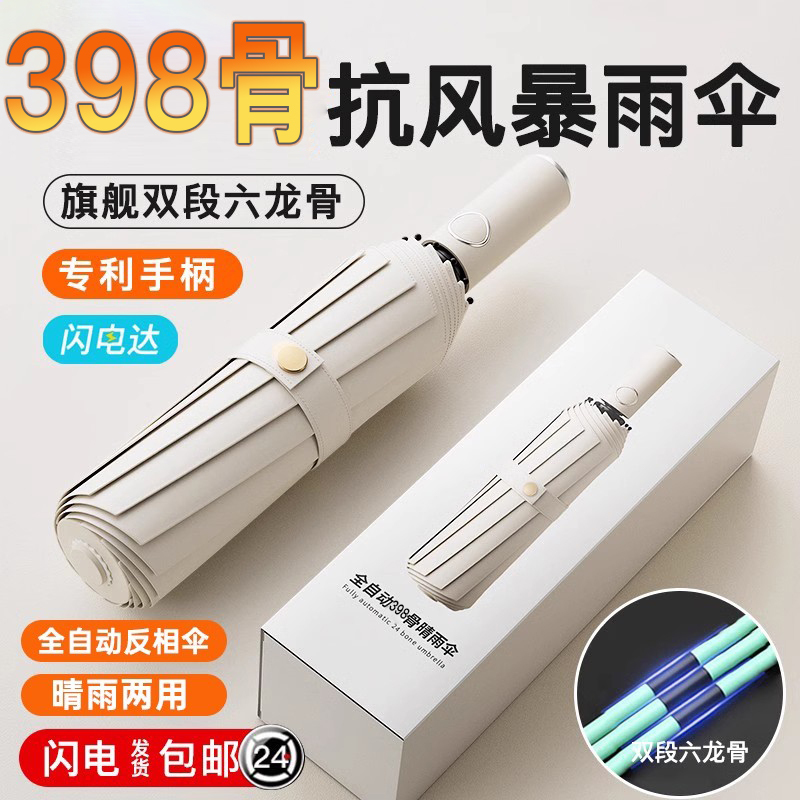 198骨新款全自动折叠雨伞晴雨两用伞加大加粗加厚加固太阳伞防紫外线高清大图