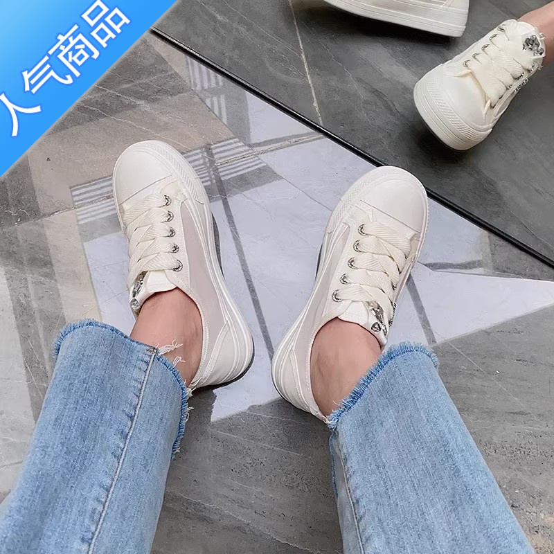 SUNTEK帆布鞋女2023新款夏季薄款透气网面网鞋厚底百搭配裙子小白鞋高清大图