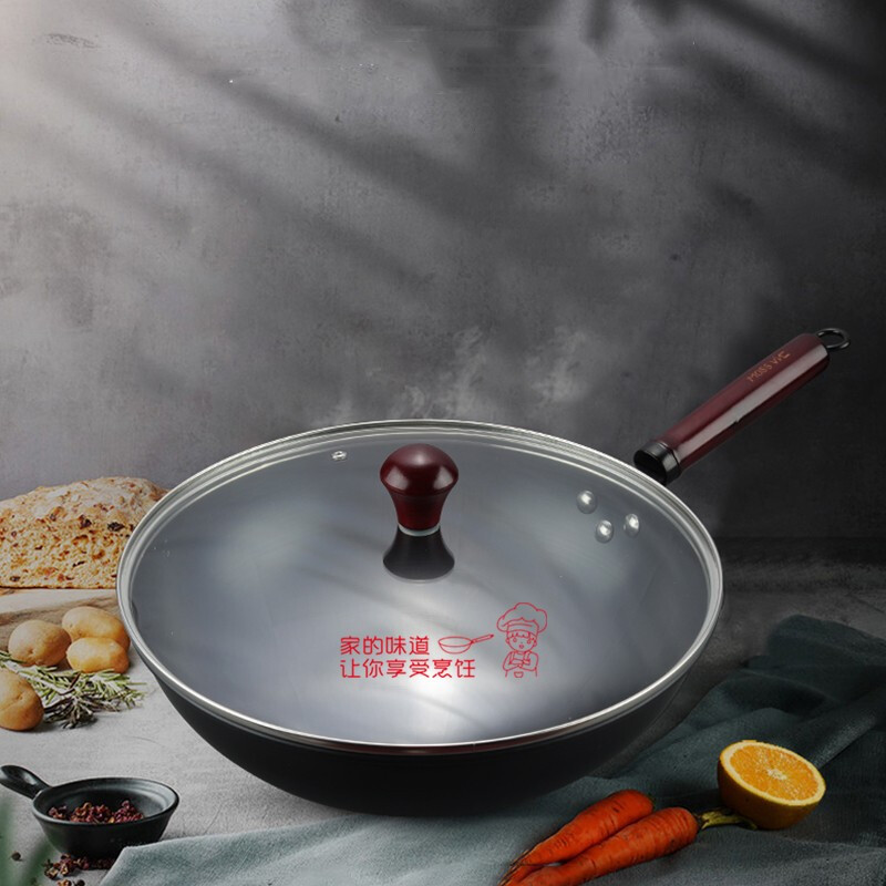 莫斯曼 多特蒙精铁真不锈无涂层家用 32cm 原木手柄炒锅 黑色 MSM-5866