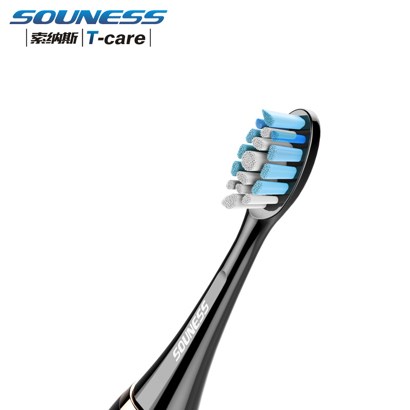 索纳斯(SOUNESS)电动牙刷头SN801声波震动成人牙刷头 男女自动牙刷头 变色毛提示 经典黑*2