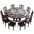 锦北 新中式岩板餐桌宴会桌酒店大圆桌家用饭桌饭店餐桌 1.3米一桌六椅