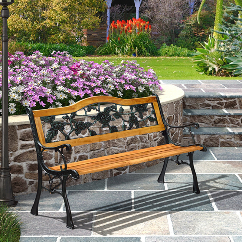 紫叶公园椅庭院户外休闲椅防腐实木靠背椅长椅125cm单把