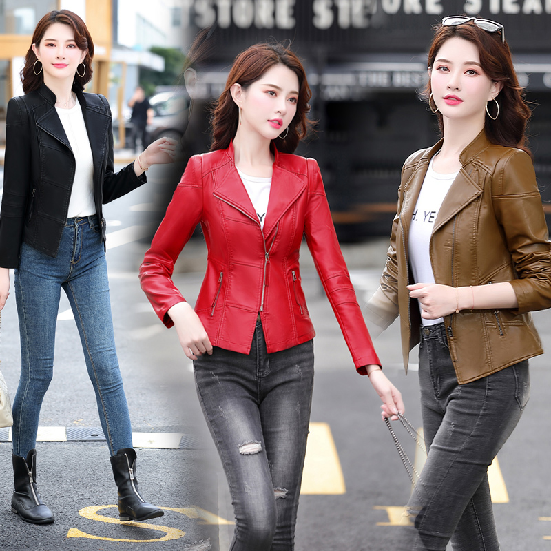 免费试穿 真皮皮衣女短款绵羊皮2024春秋装新款皮夹克矮个子韩版修身小外套潮冬装新款机车复古短上衣多款皮衣小外套高清大图