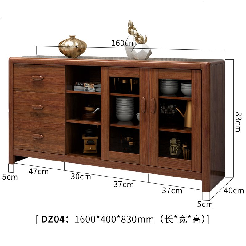中式实木餐边柜简约现代家用茶水柜大容量餐厅酒柜厨房收纳碗橱柜高清大图