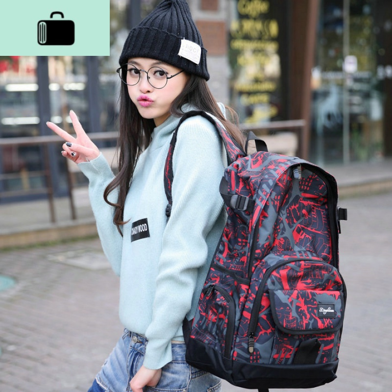 韩版双肩包女士旅行背包大容量电脑包帆布休闲初中学生书包男潮流NEW LAKE 大号875T红色