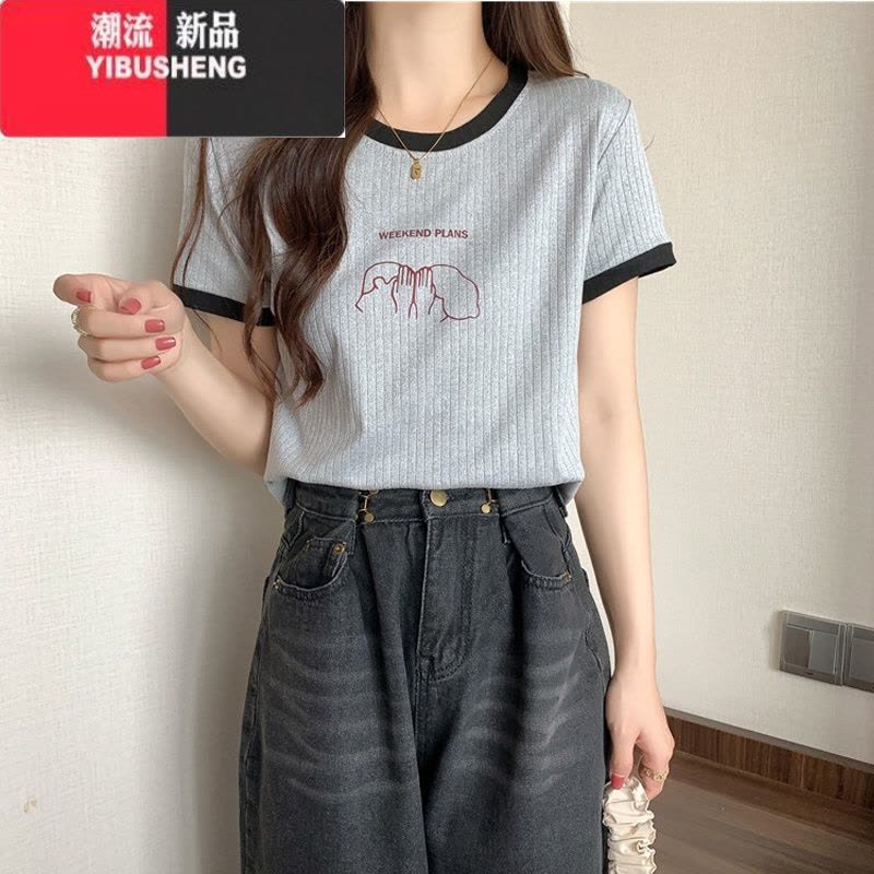 YIBUSHENG高腰短款短袖T恤女季ins潮宽松韩版小众洋气减龄chic港味上衣服图片