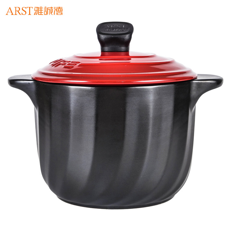 雅诚德 砂锅炖锅家用燃气汤锅陶瓷煲明火耐高温大砂锅双盖瓦罐汤煲石锅礼盒 5.5L火焰红