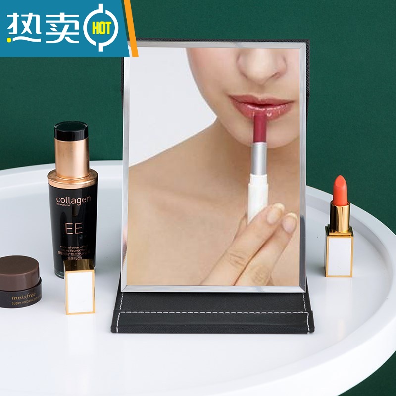 敬平网红镜子化妆镜折叠台式便携随身高清学生宿舍女大小号桌面梳妆镜 中号[粉色]便携式用镜高清大图