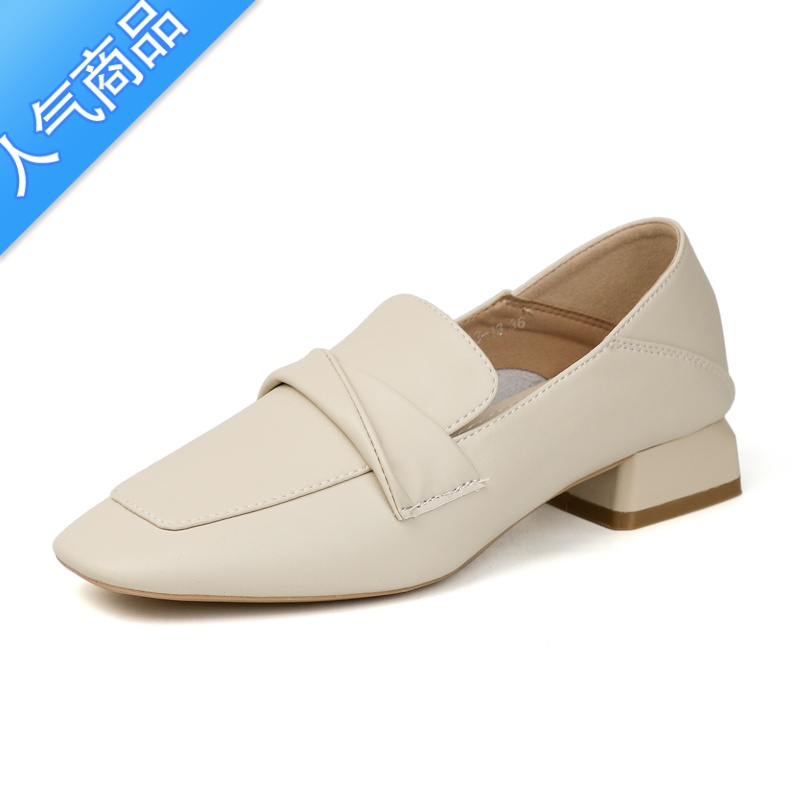 SUNTEK乐福鞋女粗跟新款2023显脚小春秋单鞋方头中跟百搭软皮小皮鞋高清大图