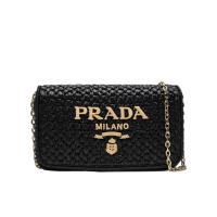 普拉达(PRADA)女士拉菲草单肩包时尚金属徽标休闲手提斜挎包日常