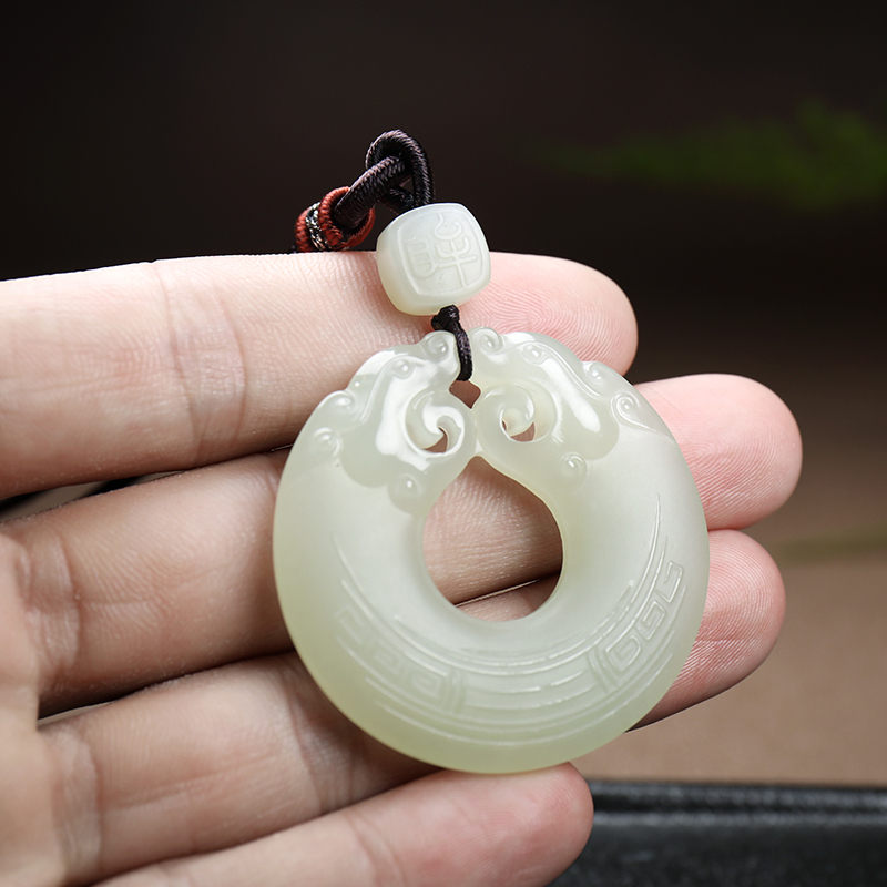 和田玉平安扣吊坠男女款双龙护主玉坠挂件玉石男士项链玉坠子玉佩