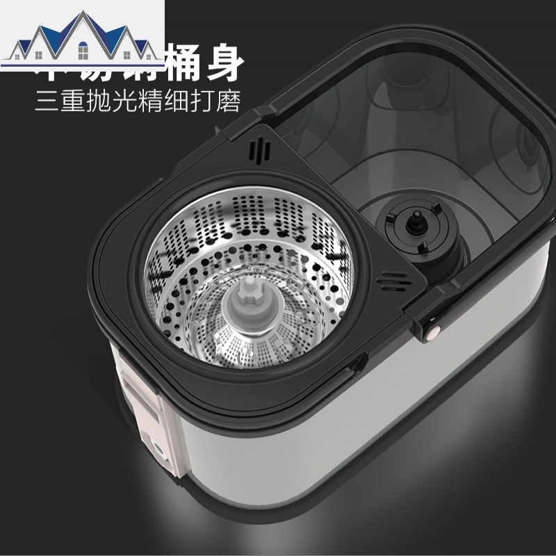 拖把旋转免手洗干湿两用自动甩干懒人神拖家用地拖布桶脱水墩抹布 三维工匠高清大图
