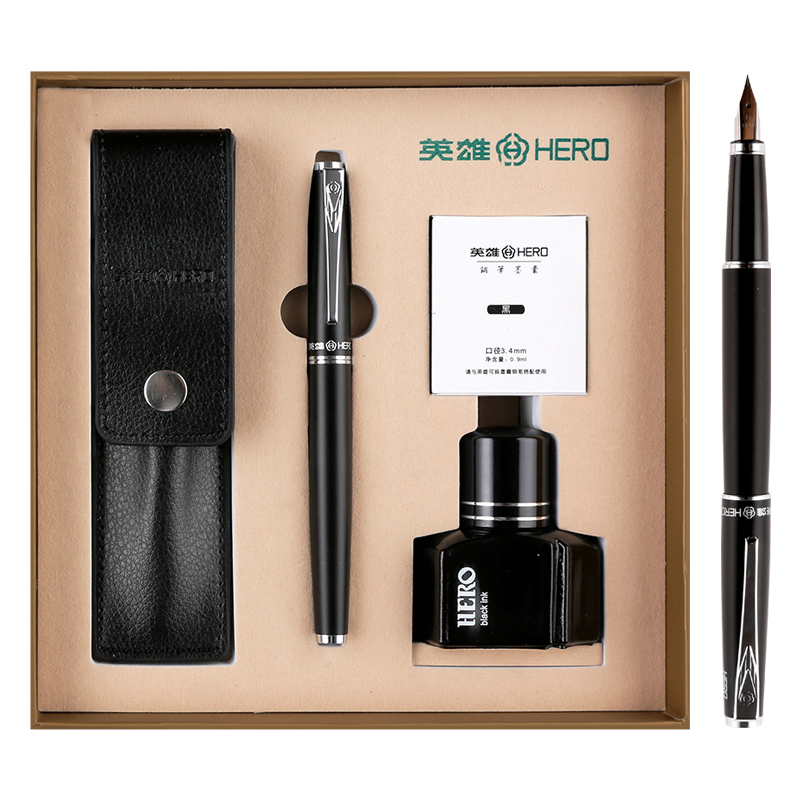 英雄(HERO)钢笔 1088特细商务礼盒装EF尖学生办公练字钢笔0.38mm 六只墨囊