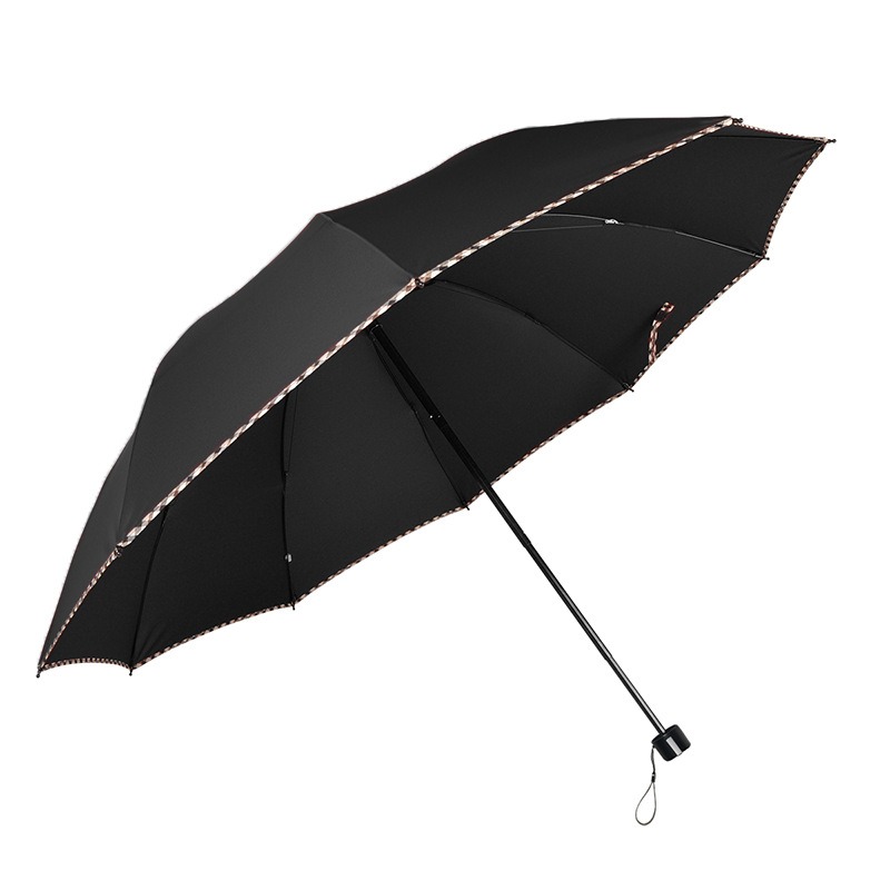 米奇喵雨伞三折叠双人10骨男女黑胶晴雨两用商务64*10k黑胶布黑