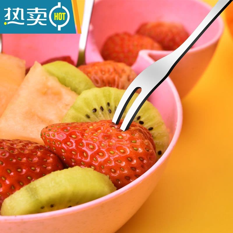 敬平宝宝水果叉子小不锈钢安全创意可爱卡通家用儿童水果叉水果签果插 D款卡通水果叉6个+4个水果盘(送收纳盒)图片