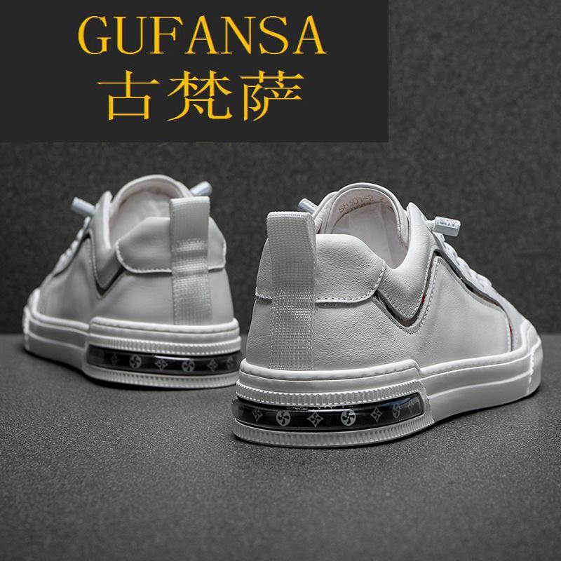 GUFANSA法国奢侈品牌 欧洲上流名士高端品牌欧洲站男鞋夏季2021新款真皮休闲鞋男潮流百搭一脚蹬板鞋男小白鞋