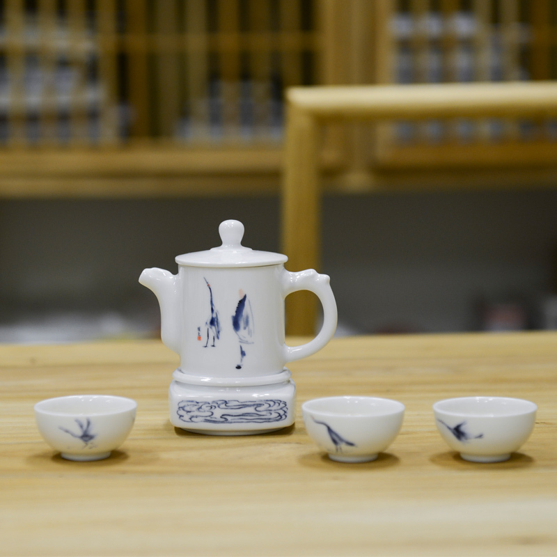 古镇陶瓷 景德镇旅行便携功夫茶具套装茶杯高白瓷企业定制刻字logo 茶旅套问贤图