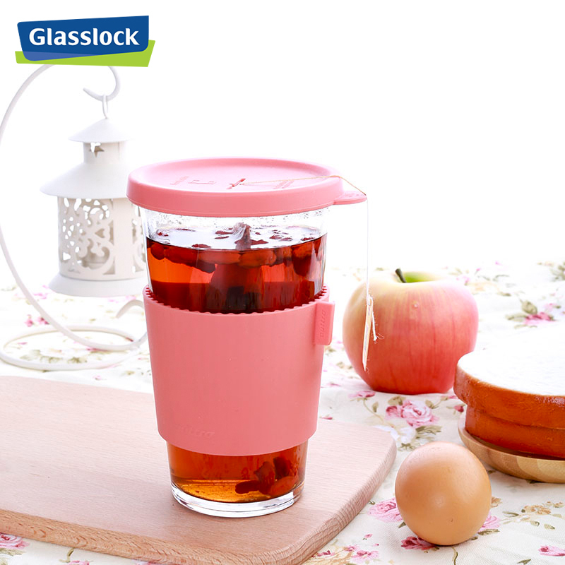 三光云彩(GLASSLOCK)钢化玻璃水杯380ml韩国进口加厚耐摔防烫透明茶杯带盖办公室杯子不保温