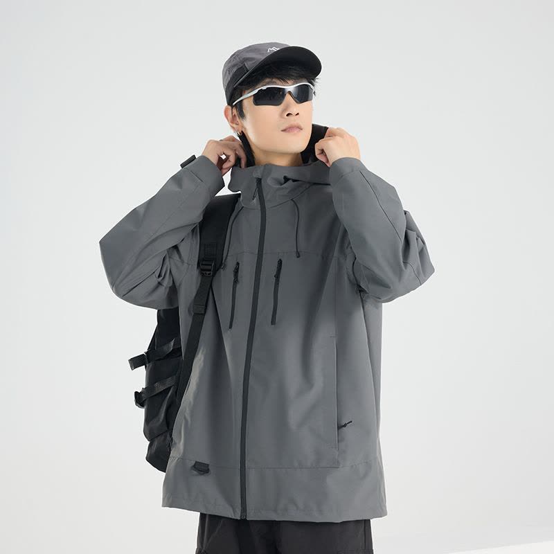 渔人船长春秋时尚户外薄款冲锋衣男女单层风衣连帽防风短款外套图片