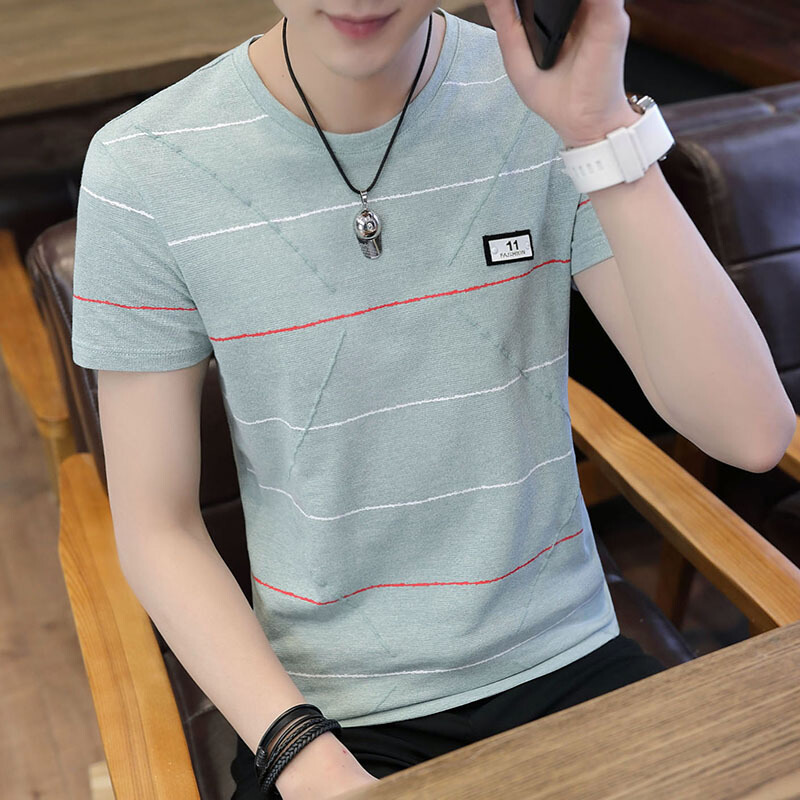 男士短袖t恤夏季新款体恤韩版修身条纹汗衫青年男装衣服潮流小衫