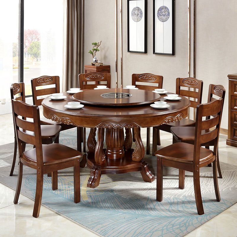 实木餐桌组合酒店饭店电磁炉大圆桌子家用吃饭桌子圆形火锅餐桌18米